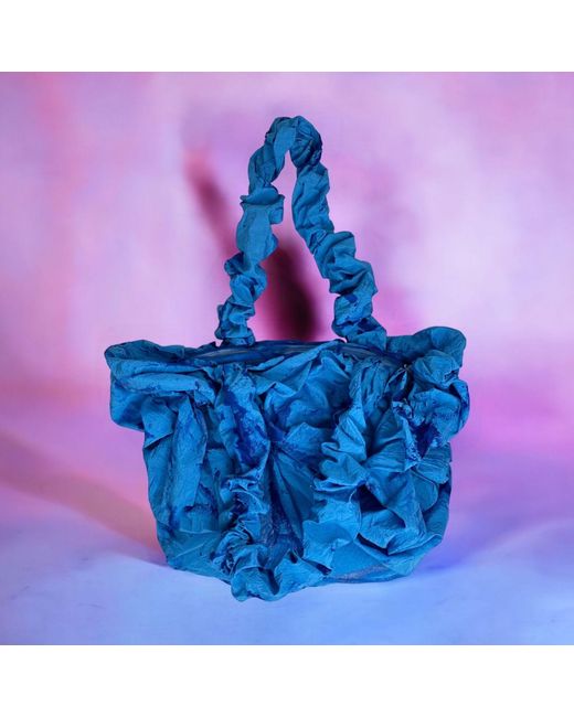 Miro Misljen Blue Hand-Painted Cotton Puffy Bag