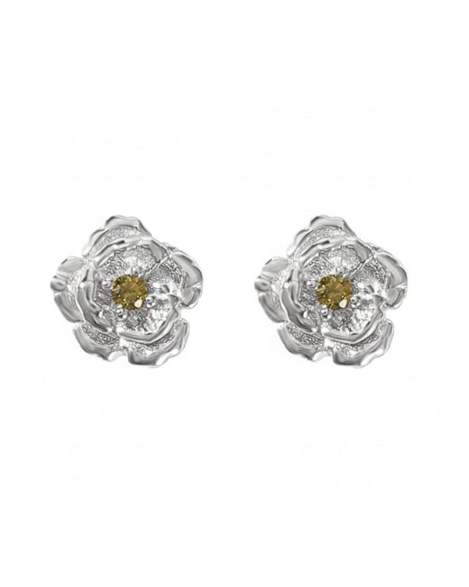 Harfi Metallic Peridot August Birthstone Poppy Birthflower Sterling Stud Earrings