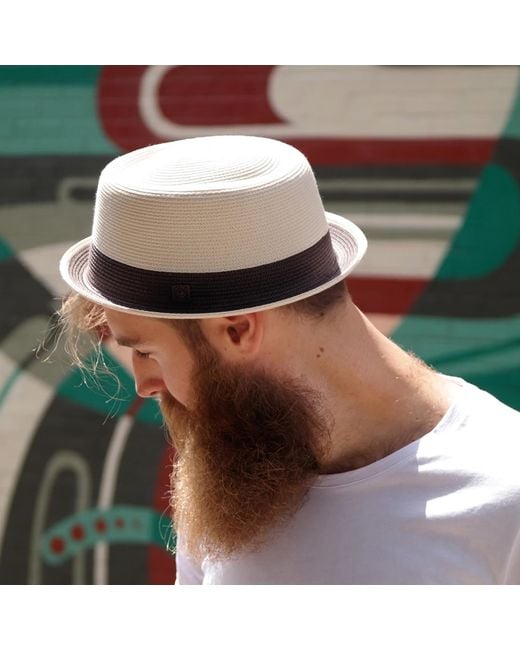 Dasmarca Hats White Dasmarce Bobby Retro Short Brim Summer Porkpie – Ivory for men