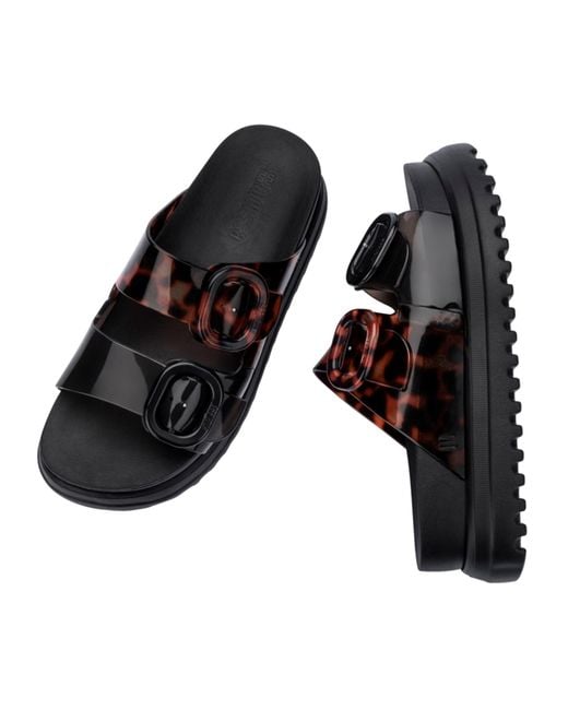 Melissa Black Tortoiseshell Textured Platform Slides