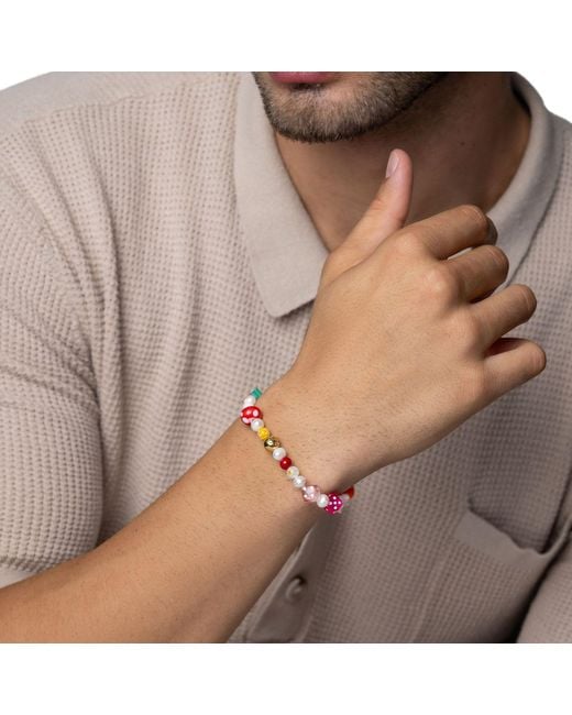 Nialaya Red Berry Pearl Bracelet With Assorted Beads for men