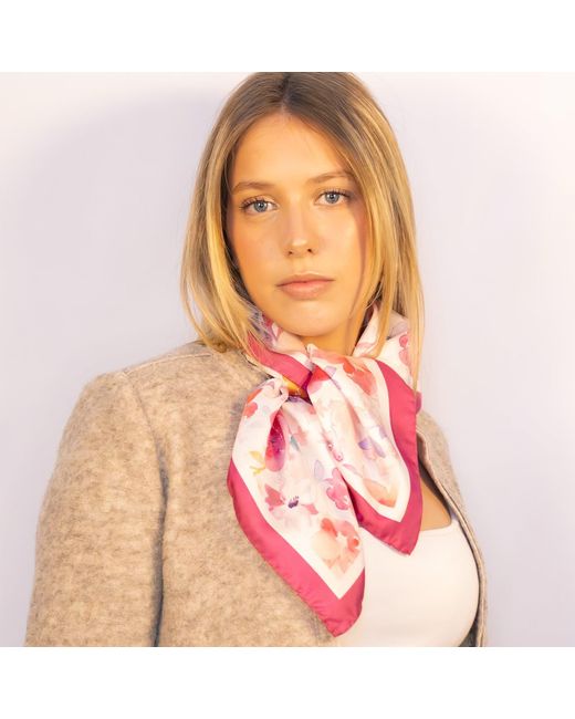Lamberty Munich Pink Inky Blooms Italian Mulberry Silk Scarf Rose