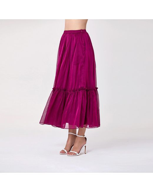 Smart and Joy Purple Boho-Style Ruffled Skirt With Elastic Waistband