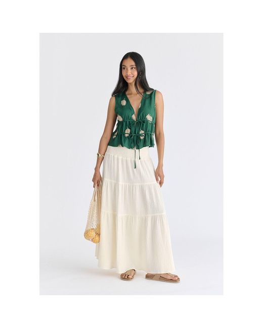 Paisie Green Leaf Embroidered Tie Front Waistcoat