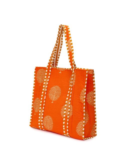At Last Orange Cotton Tote Bag In Tangerine & Gold