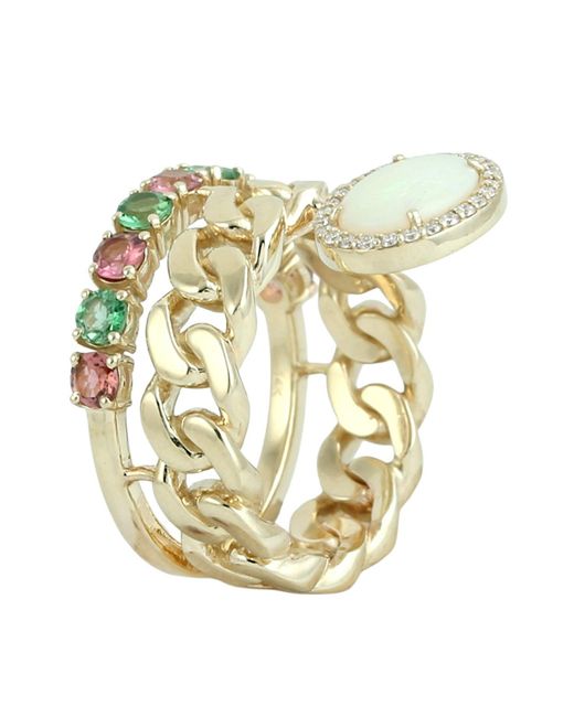 Artisan Metallic Opal, Multi Tourmaline & Diamond Chain Link Ring