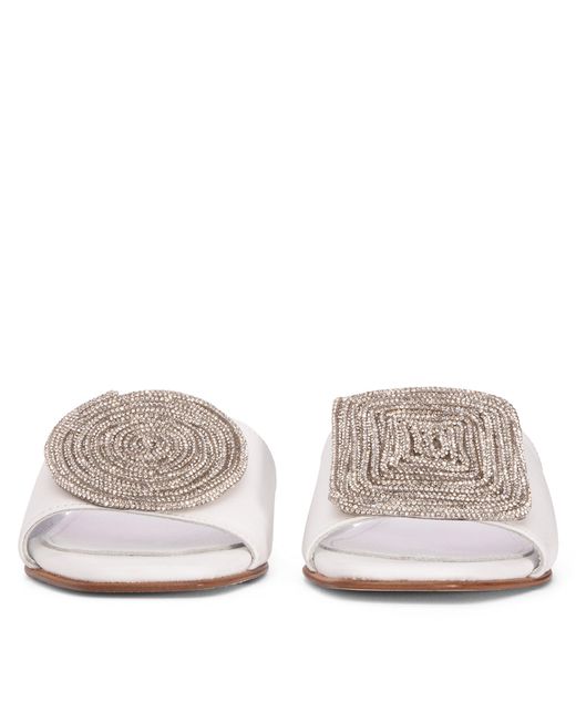 Beautiisoles by Robyn Shreiber Made in Italy White Adeline Flat Leather Slide Comfortable & Dressy Wedding & Day & Evening