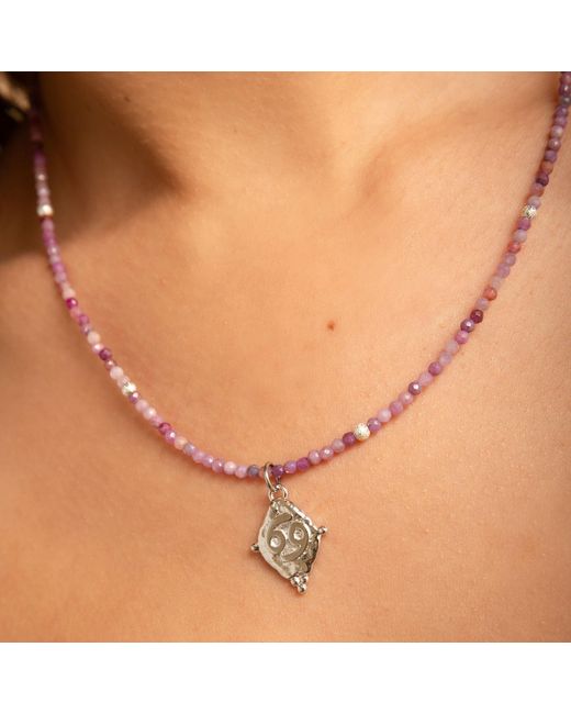 Seven Saints Metallic Cancer Gemstone Choker Necklace, Ruby, Plated
