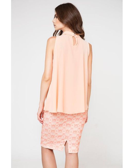 Conquista Pink Chic Apricot Draped Neckline Sleeveless Blouse