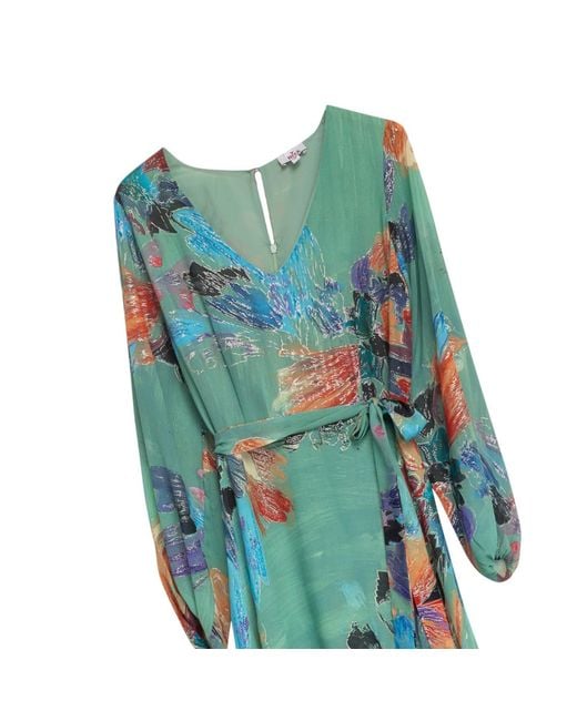 Niza Green Printed Short Sleeved Blouse With Belt