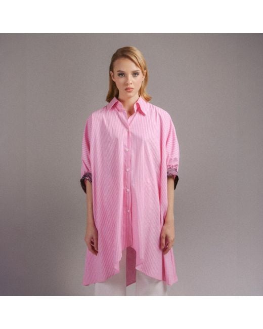 Madebyza Pink Striped Oversized Shirt With Lace Cuff Detail