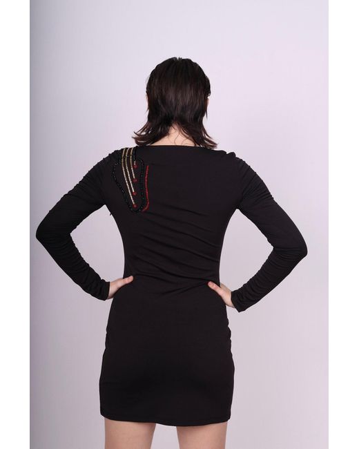 Any Old Iron Black Beaded Guitar Long Sleeve Mini Dress