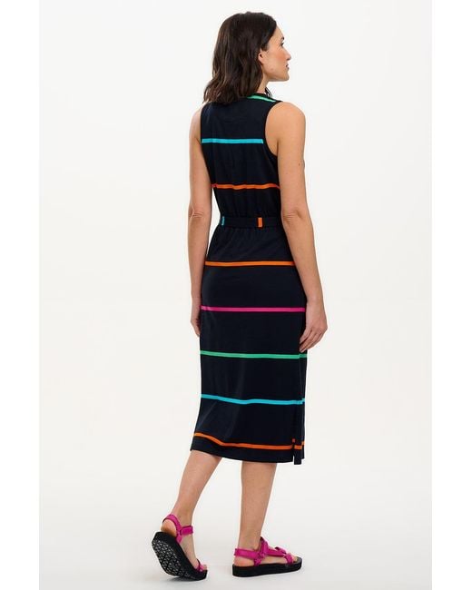 Sugarhill Black Rory Racer Jersey Midi Dress Spaced Eighties Stripe