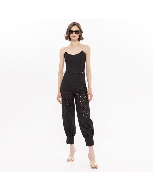 Nissa Black Embroidered Cotton Pants