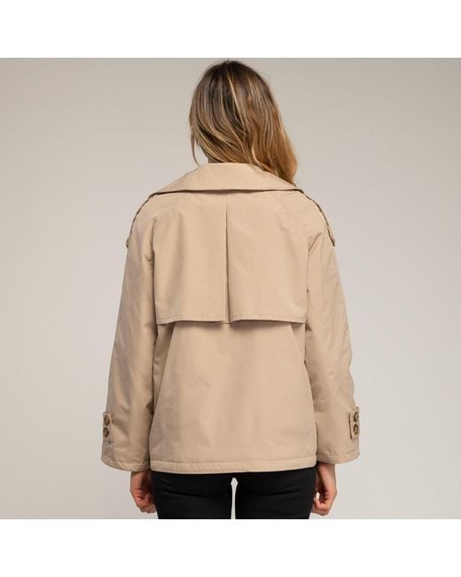 Tantra Spain Sl Natural Neutrals Short Quilted Trench Coat With Double-Breasted Buttons, Side Pockets, And Flared Back
