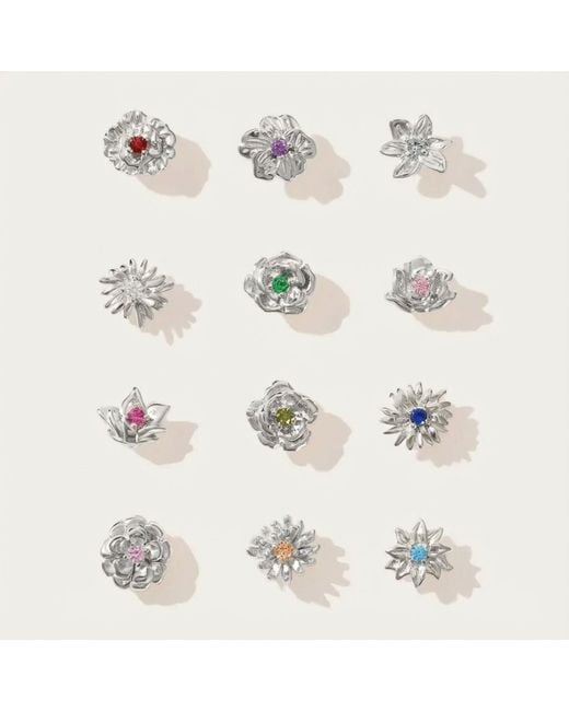 Harfi Blue Sapphire September Birthstone Aster Birthflower Sterling Stud Earrings