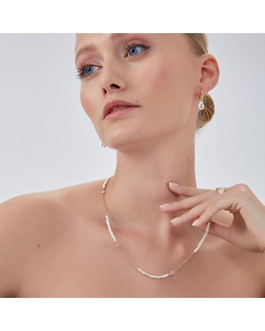 Spero London Metallic Baroque Irregular Pearl Jewelled Sterling Chain Necklace