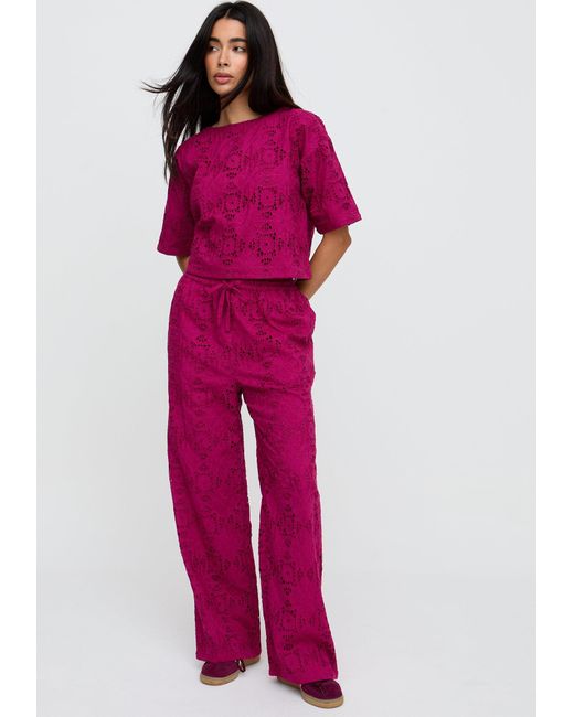 Raffya Red Opal Broderie Anglaise Split Open Back Blouse