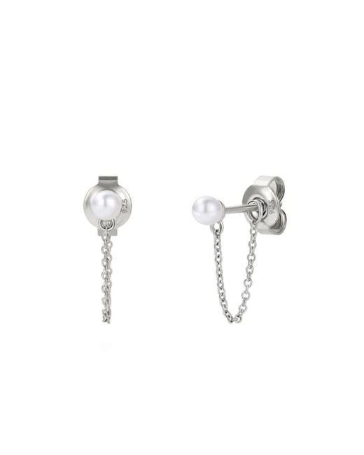 Unaloe White Sterling Pearl Chain Drop Earrings – Contemporary Minimalist Jewelry