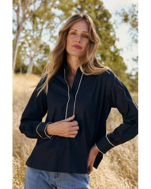 Adrift Clothing Black Ella Collared Top