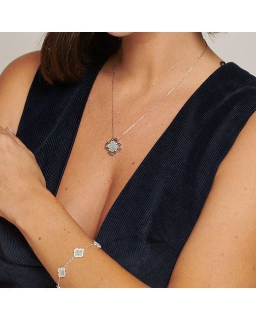 Lulu B London Metallic Double Clover Necklace With Mother Of Pearl