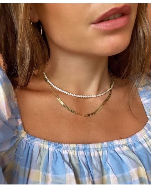 Crystals and Co Metallic Fine Herringbone Necklace