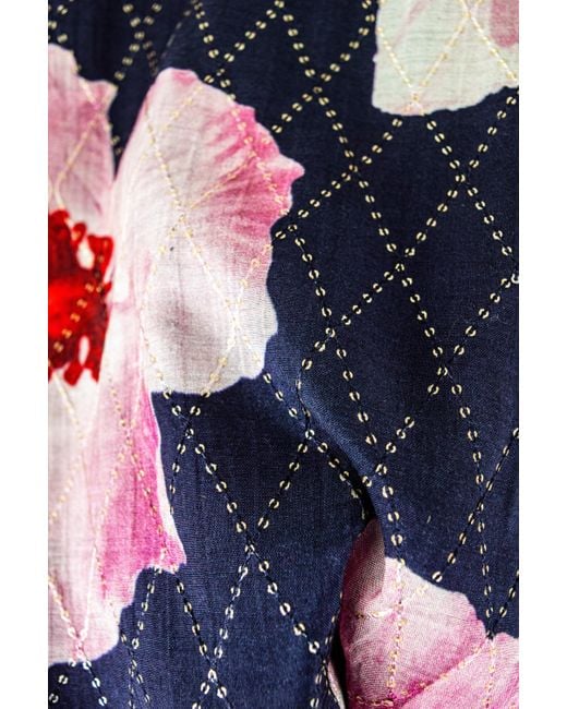 Stovaria Blue Mulmul Silk Top – Soft Floral Print With Zari Stitch Detail