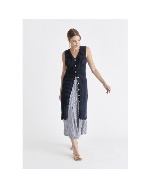 Paisie Blue Pointelle Knitted Dress In Navy