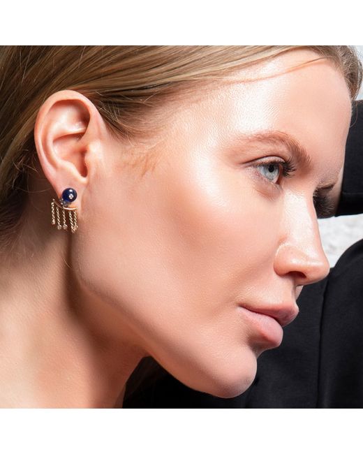 The Jewelz Blue 14K Nightbloom Beads & Aquamarine Diamond Drizzle Danglers Earrings For Gifting
