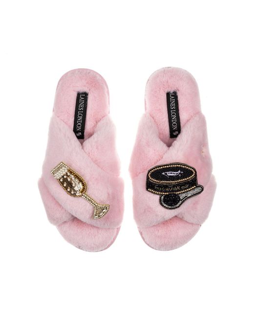 Laines London Pink Classic Laines Slippers With Caviar & Glass Of Champers Brooches