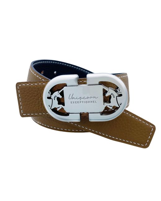 Uniqcorn Exceptionnel Blue Reversible Leather Belt Heritage With Buckle