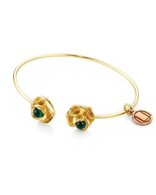 Unaloe Metallic Vermeil Bracelet Rocks With Natural Emerald – Handmade Italian Luxury