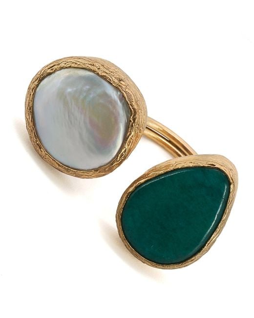 Ebru Jewelry Multicolor Double Gemstone Pearl & Jade Gaia Ring