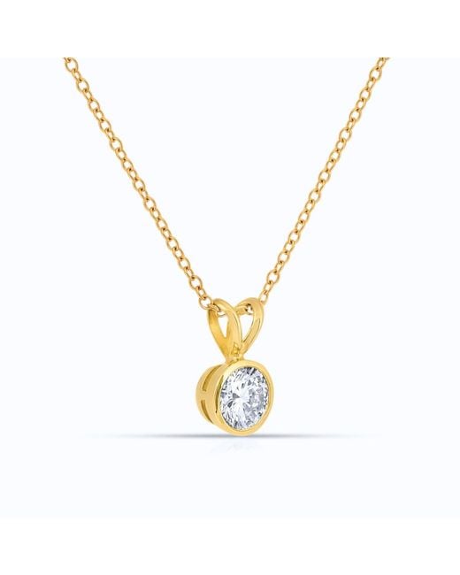 AVJD NEW YORK Metallic Solid Bezel Set Round Lab Grown Diamond One Carat Total Weight Pendant