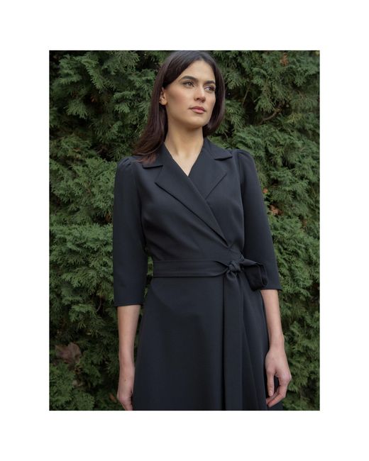 concept A trois Black Midi Wrap Shirt Dress With Pockets