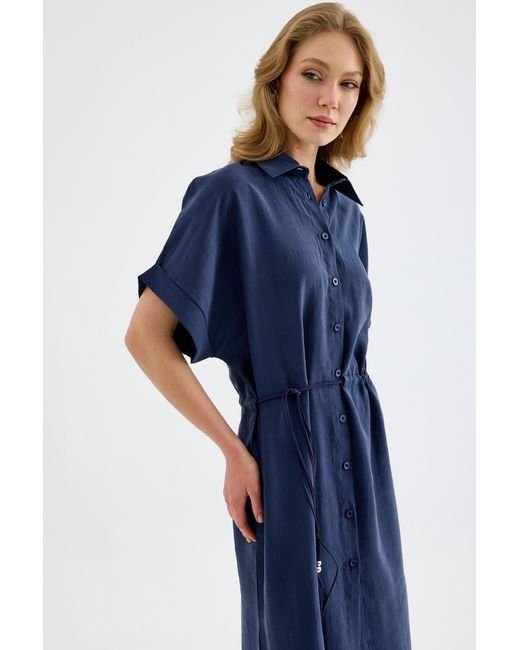Monlicia Blue Solenne Cotton Midi Shirt Dress