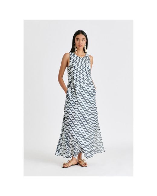 Paisie Blue A-Line Midaxi Dress