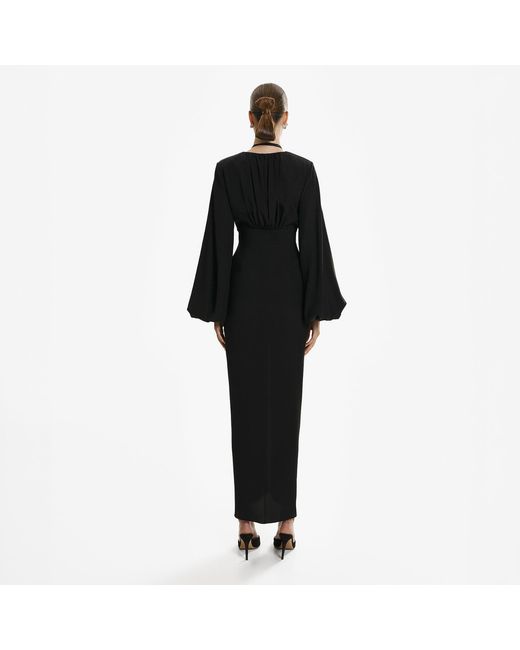 Lita Couture Black Ample-Sleeve Maxi Silk Dress