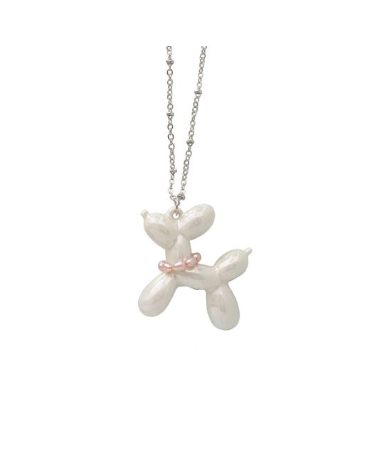 POPORCELAIN Metallic Pearly Porcelain Balloon Doggie Necklace, Tone
