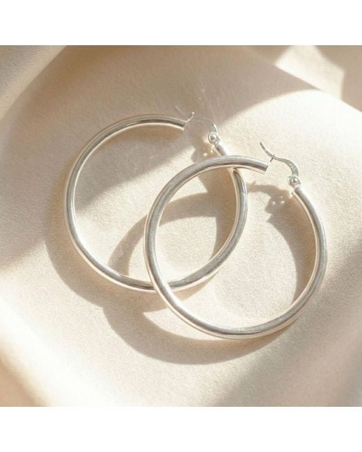 Harfi White Everyday Minimalist Plain Sterling Hoop Earrings
