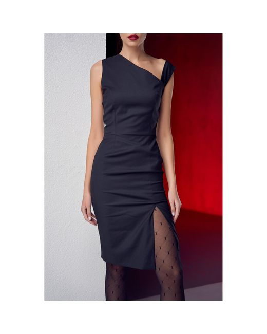 AVENUE No.29 Black Asymmetrical Neckline Bodycon Midi Dress
