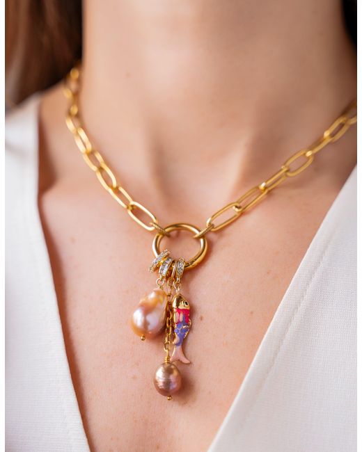 Loni Paul Jewelry Metallic Peach Baroque Pearl Charm Cluster Necklace