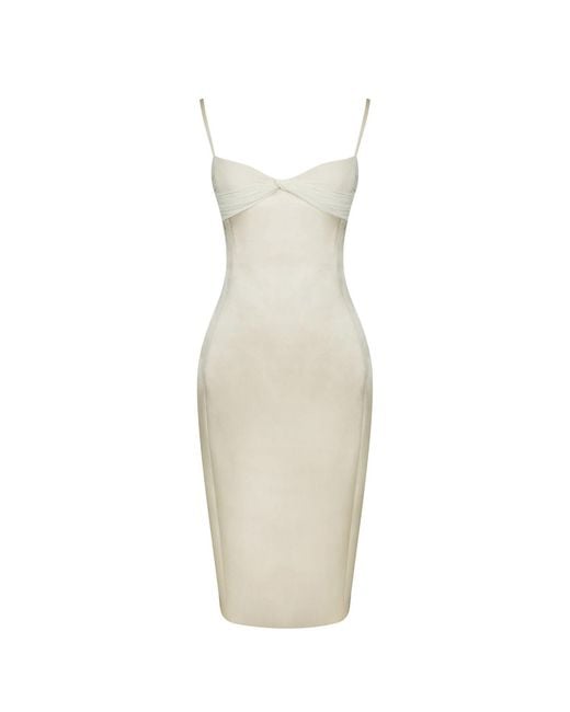 Miss Circle New York White Gracie Butter Ruched Satin Midi Dress