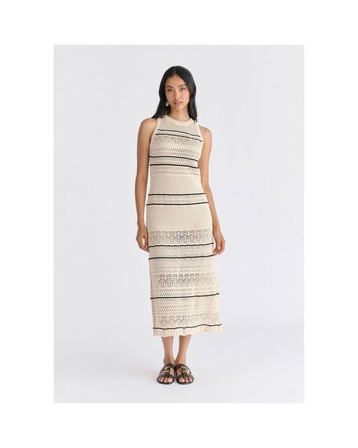 Paisie Natural Neutrals Contrast Detail Pointelle Knitted Dress