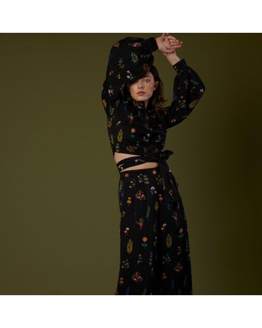 Em & Shi Black Midnight Botanica Tie-Up Blouse