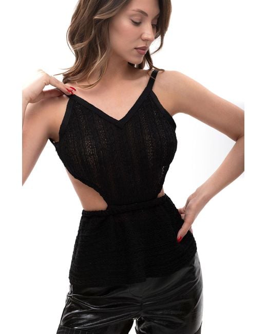 Maison Bogomil Black Shadow Thread – Sequined Knit Top With Side Cutouts