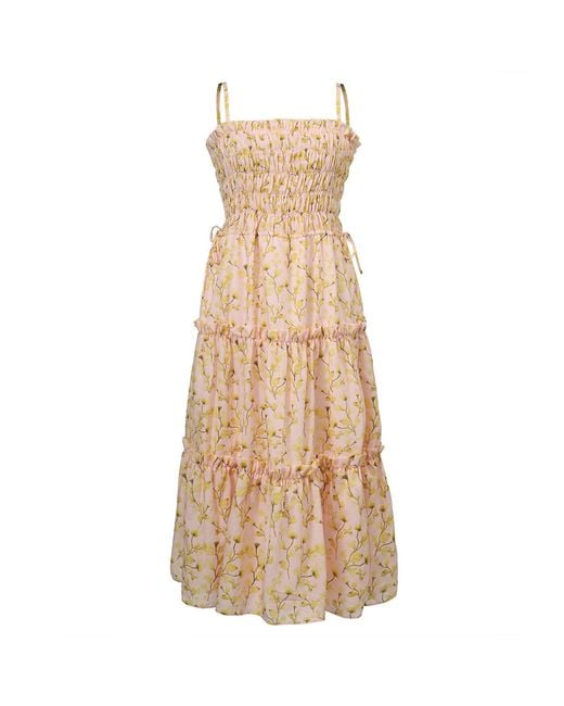 Smart and Joy Natural Neutrals Tiered Panels Printed Bustier Cocktail Dress