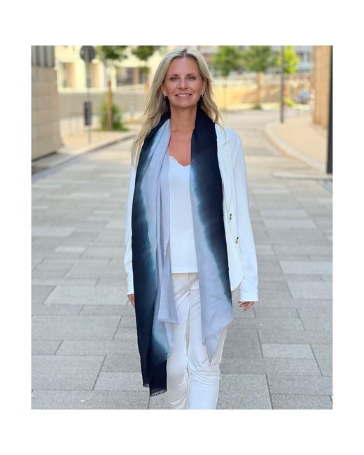 Heritagemoda Blue Neutrals Featherlight Wool Silk Scarf