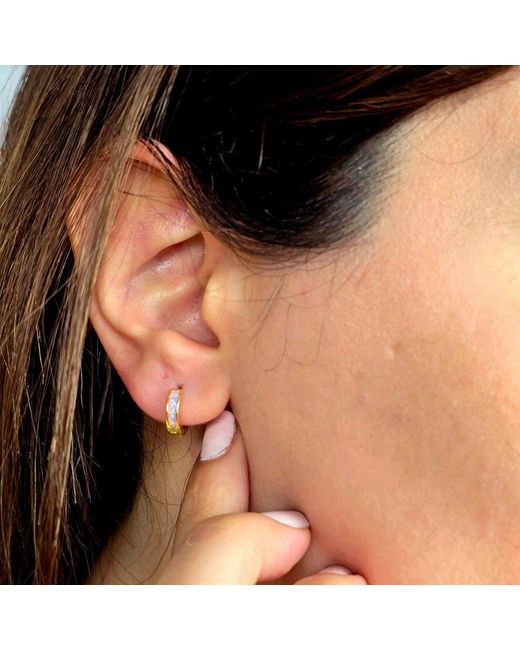 Harfi Metallic Opal Inlay Huggie Hoop Plated Earrings