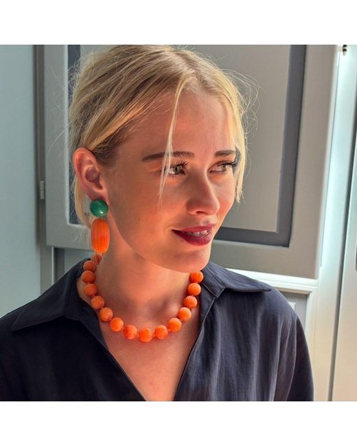 Michael Nash Jewelry Green Arabella Jade And Coral Resin Clip Earrings